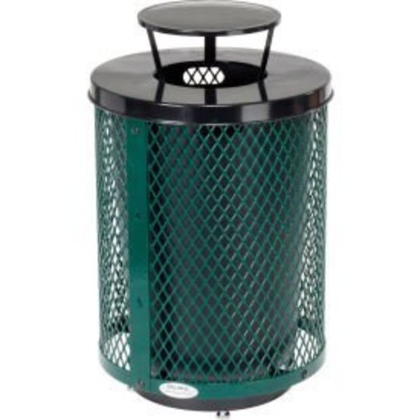 Global Equipment Outdoor Diamond Steel Trash Can W/Rain Bonnet Lid   Base, 36 Gallon, Green 261926GND